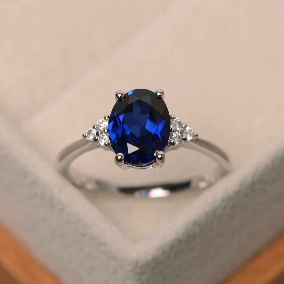 Sapphire Engagement Silver Ring
