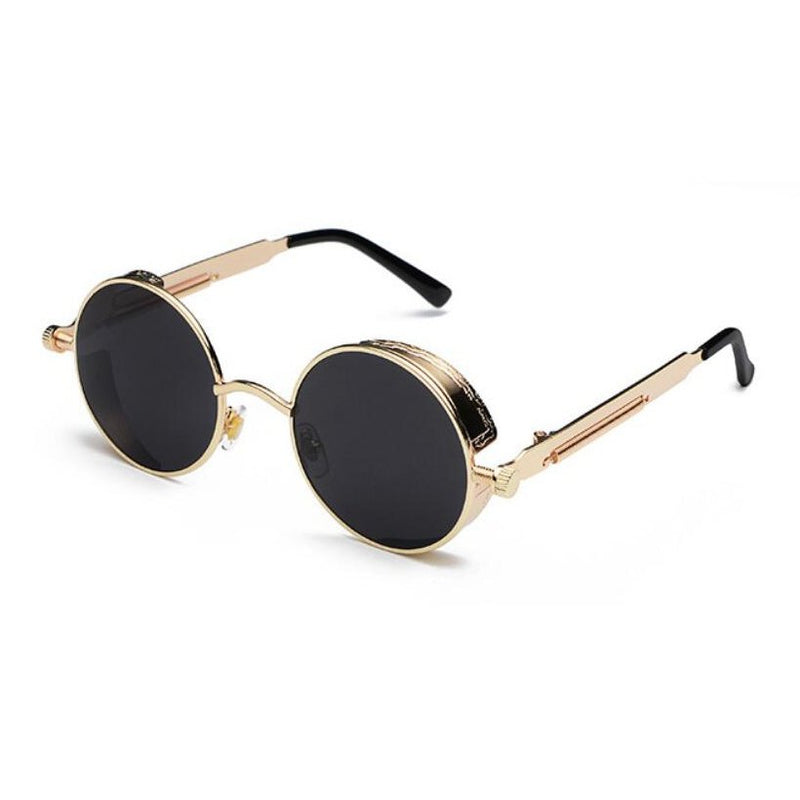 Metal Round Steampunk Sunglasses ( Gold/Black Lens)