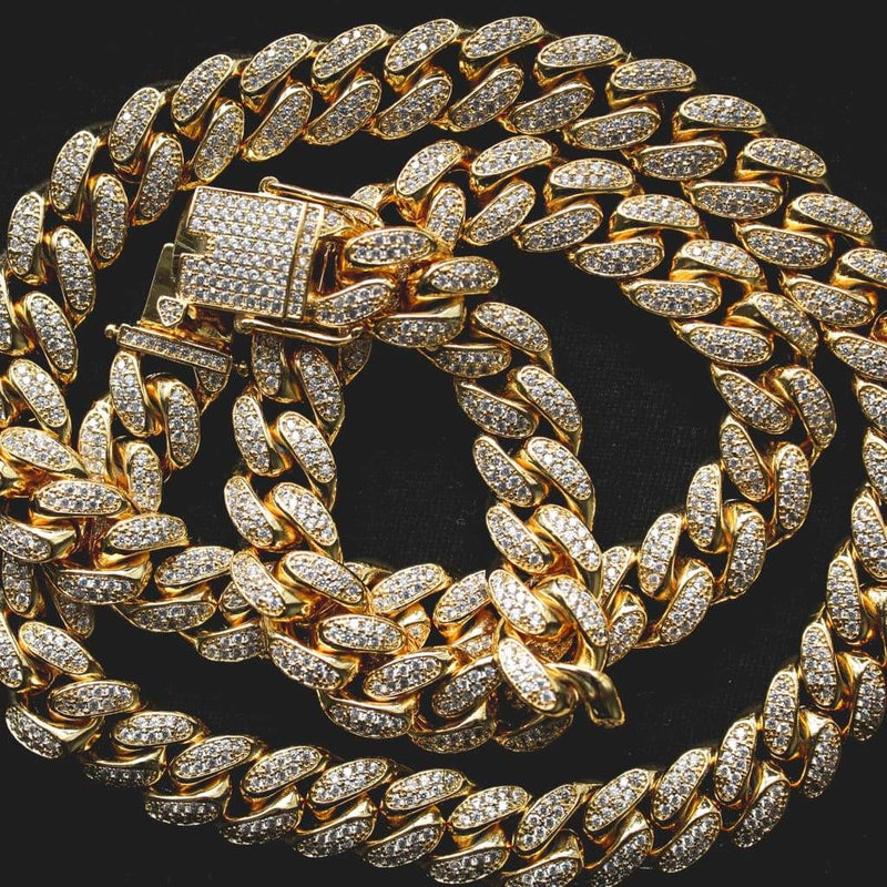 12mm Cz Cuban Link Chain In Yellow Gold Color - RKSCART