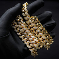 12mm Diamond Cuban Link Yellow Gold Color Choker Necklace - RKSCART