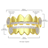 Vampire CZ Iced Out Teeth Grillz Yellow Gold Color