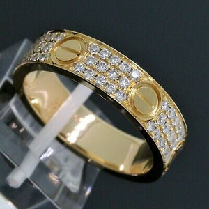 S925 With Love CZ Rings Yellow Gold Color