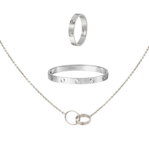 Love Bundle set-Chain-Bangle-Ring in White Gold Plated