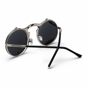 Filp Up Metal Round Circle Frame Steampunk Sunglasses (Silver/Silver Lens)