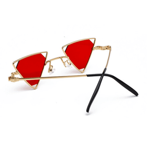 Triangle Geometry Metal Frame Hollow Eyewear (Gold-Red Lens)