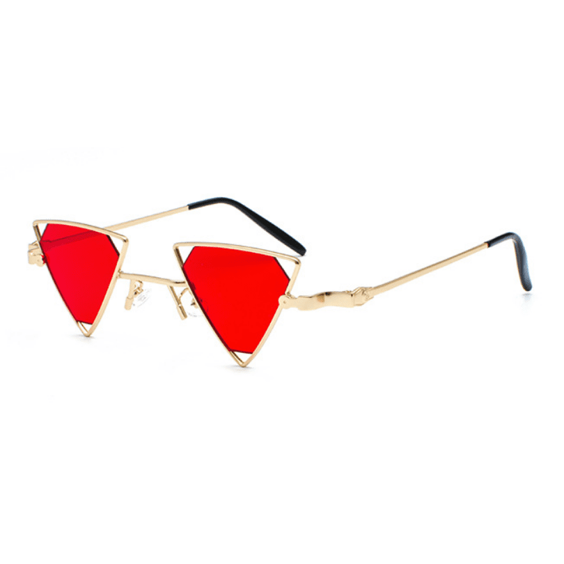 Triangle Geometry Metal Frame Hollow Eyewear (Gold/Red Lens)