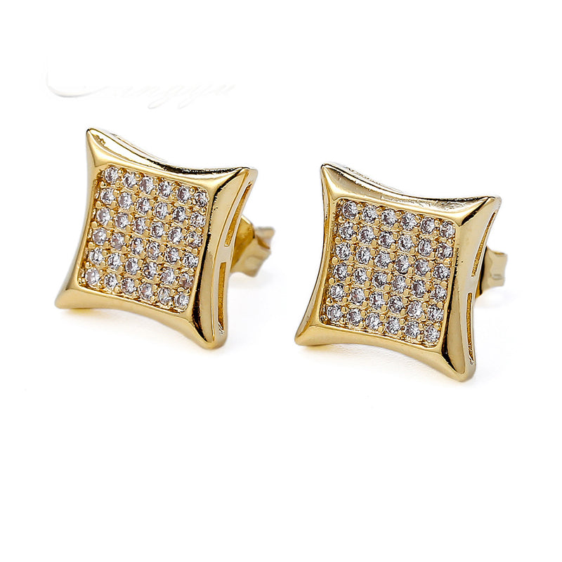 cz Square Shape Yellow Gold Color Earrings