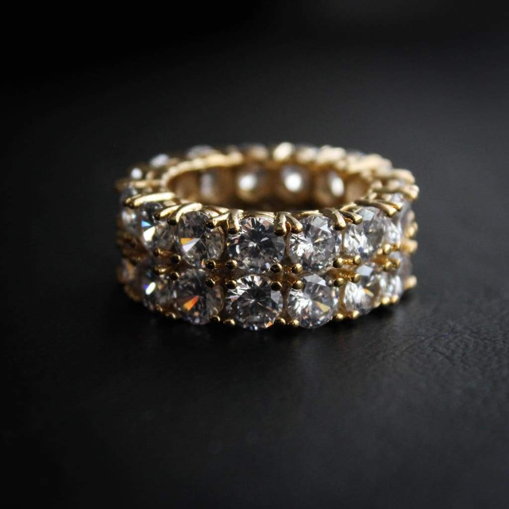 Double Row Diamond cz Eternity Rings Yellow Gold