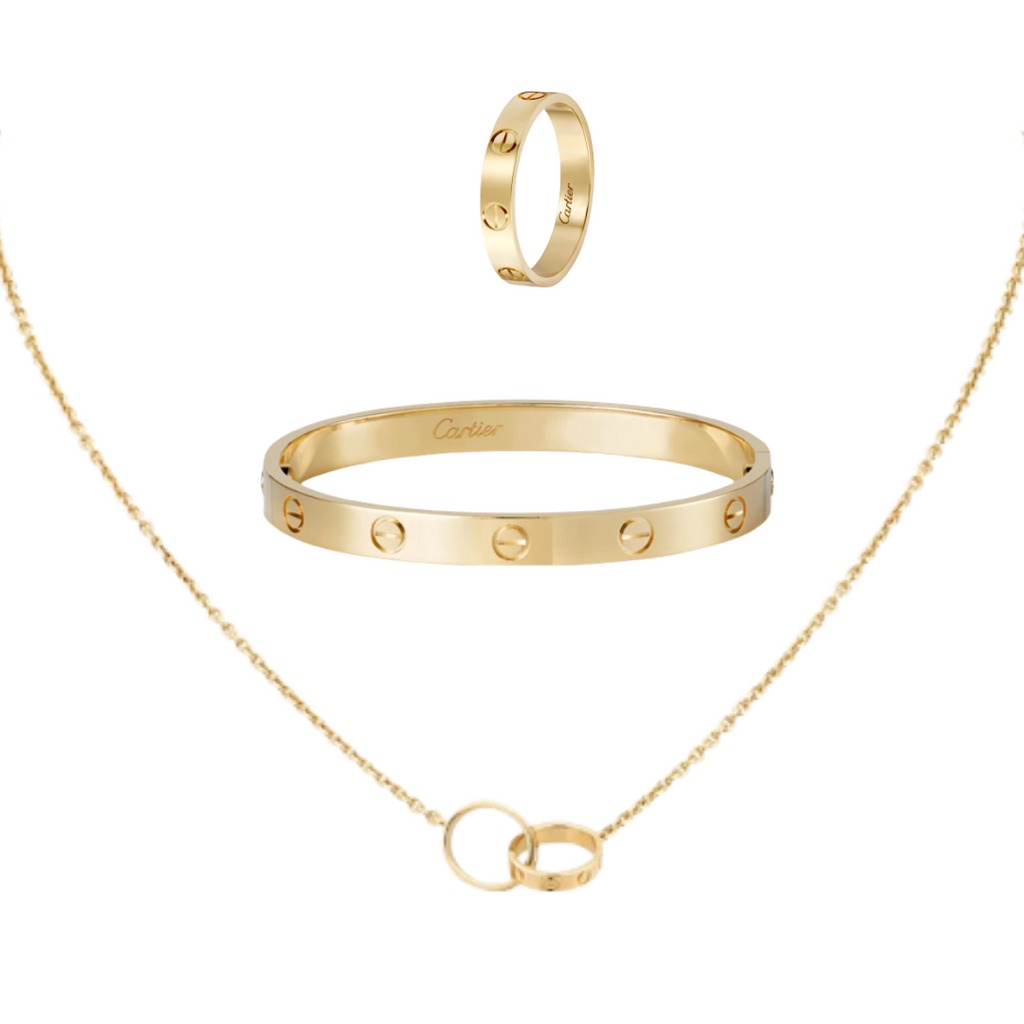Love Bundle set-Chain-Bangle-Ring in Yellow Gold Plated