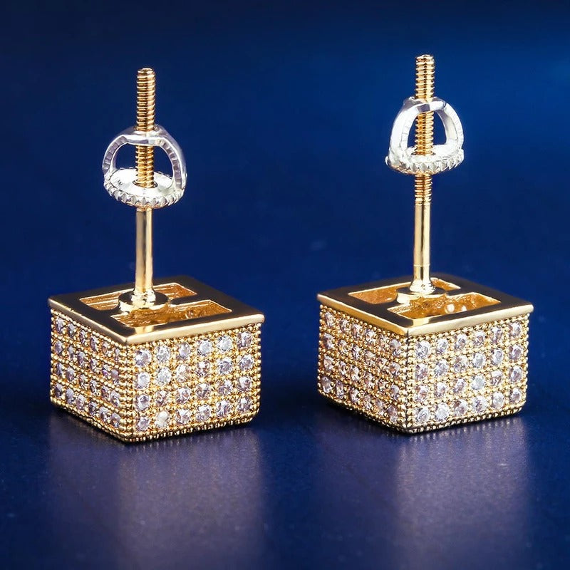 Iced Cubic Earrings Yellow Gold Color