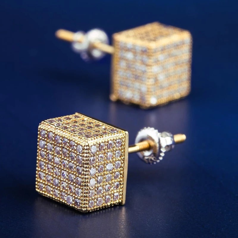 Iced Cubic Earrings Yellow Gold Color