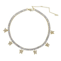 Butterfly Cz Tennis Choker 18k Gold Plated Necklace
