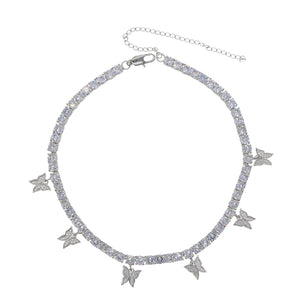 Butterfly Premium Cz Tennis Choker White Gold Necklace