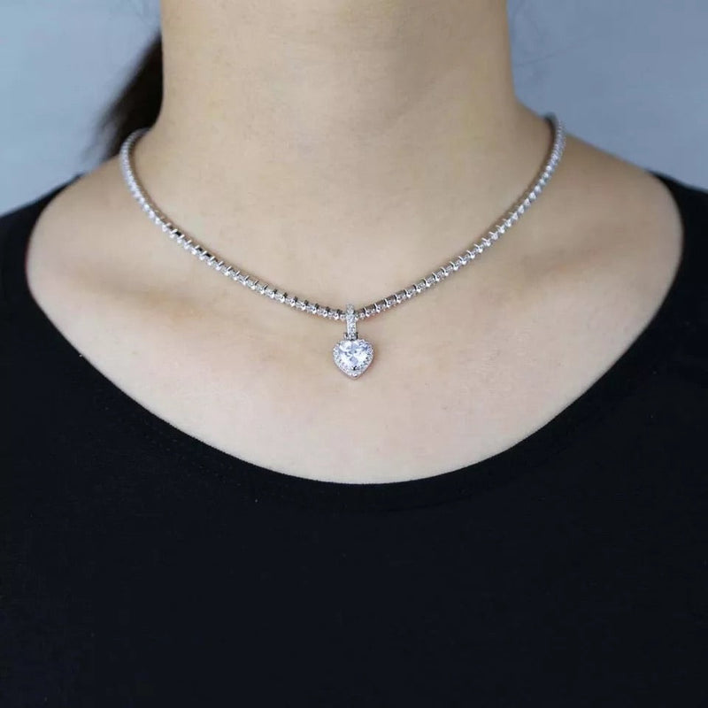 Iced Heart Cz Pendant In White Gold