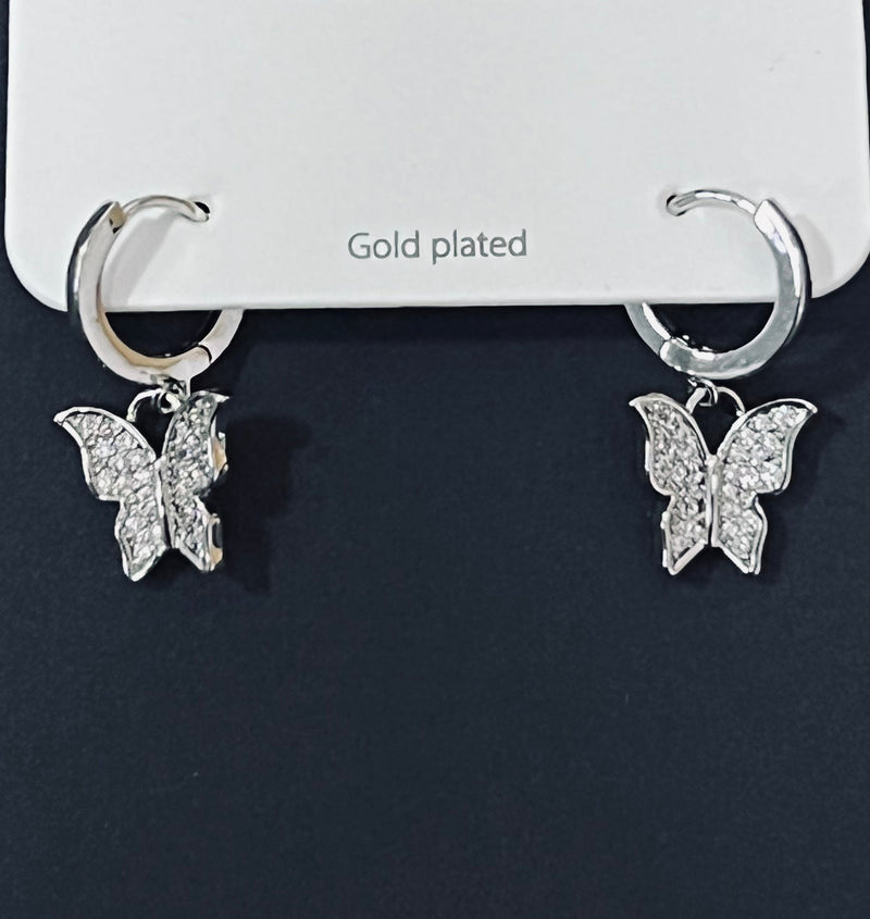 Butterfly Earrings White Gold Color Plated