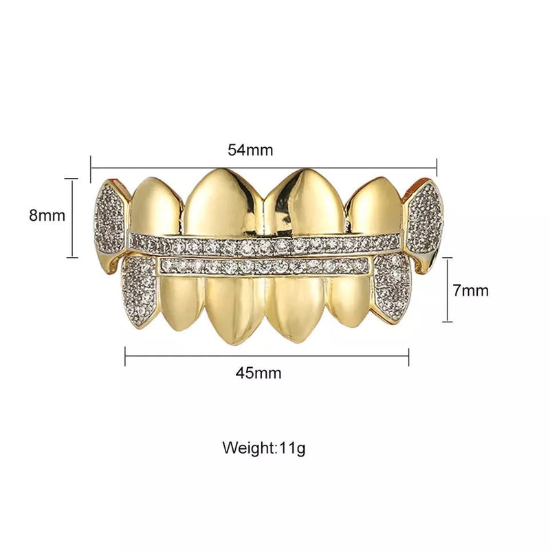 Vampire CZ Iced Out Teeth Grillz Yellow Gold Color