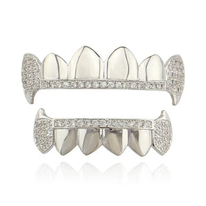 Vampire Cz Iced Out Teeth Griilz White gold