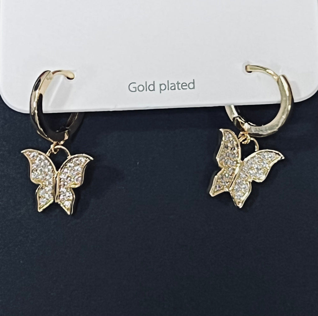 Butterfly Earrings Yellow Gold Color Plated