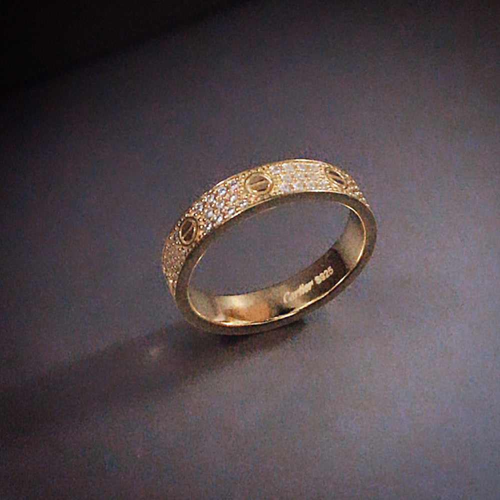 Solid S925 Silver with Love cz Rings  In Gold